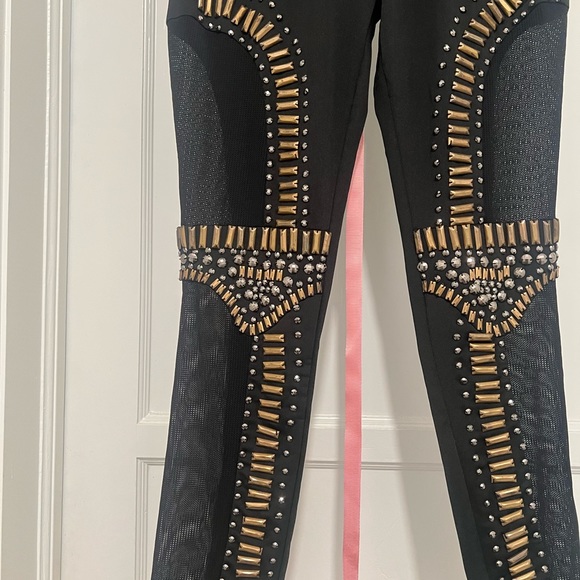 Celeb Boutique BLACK MESH & GOLD EMBELLISHED LEGGINGS - Picture 3 of 8